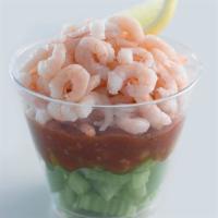 Shrimp Cocktail · 3 oz. baby shrimp served in a cup with chopped celery and cocktail sauce.