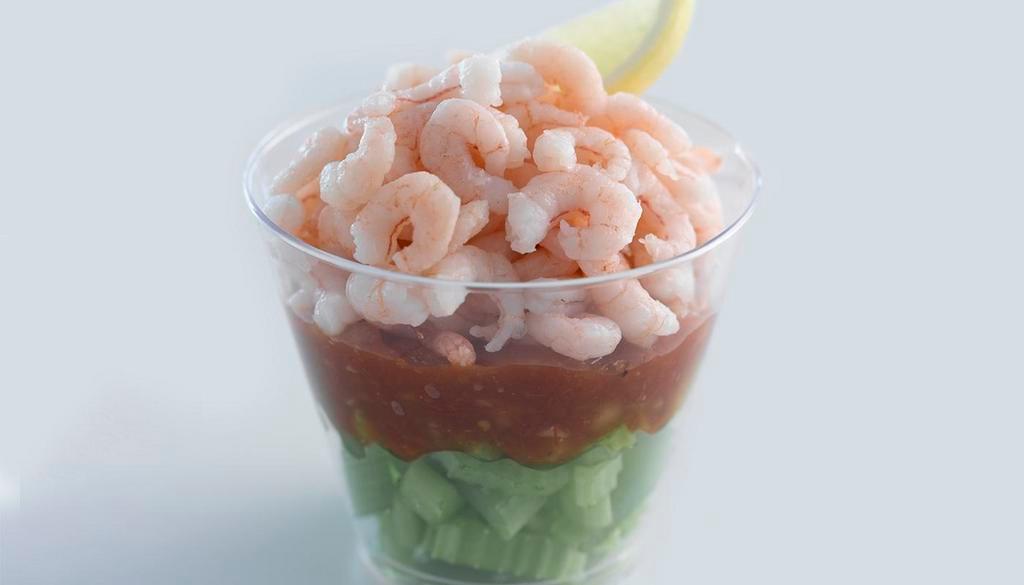 Shrimp Cocktail · 3 oz. baby shrimp, served in a cup with chopped celery and cocktail sauce.