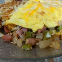 Denver Omelette · Ham, green peppers, onions, and cheese.