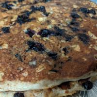 2 Protein Pancakes · Filled with wild maine blueberries, homemade granola, cinnamon and slivered almonds.