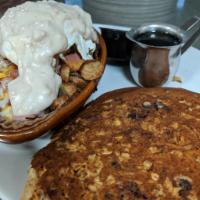 1/2 and 1/2 · 2 smaller protein pancakes, 1 egg any style and a 1/2 order of any Idaho hot skillet selecti...