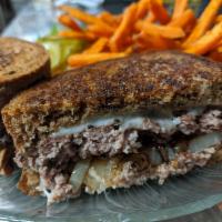 Patty Melt Burger · Caramelized onions, Swiss cheese on grilled rye.