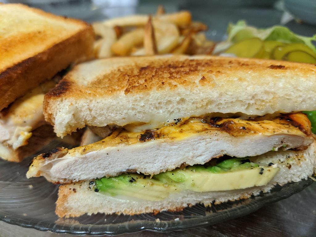 California Chicken Melt Sandwich · Chicken, sliced avocado, Jack cheese on grilled sourdough.