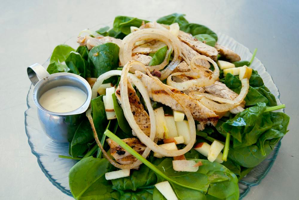 Scottsdale Salad · Spinach, chicken, apples, caramelized onions.