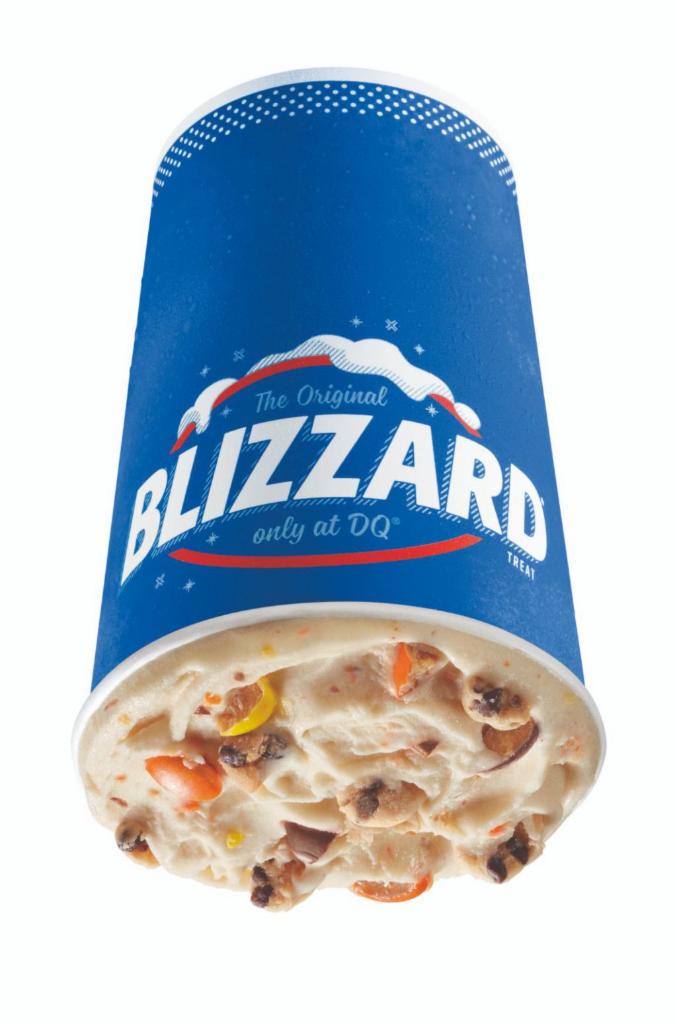 REESE'S PIECES Cookie Dough Blizzard® Treat · REESE'S PIECES, chocolate chip cookie dough and peanut butter topping blended with our world-famous soft serve to Blizzard® perfection.