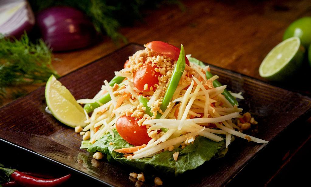 Som Tam Salad · Green papaya with tomato, string bean, and carrot, in peanut lime juice.