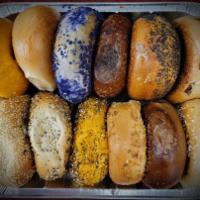 1 DOZEN ASSORTED BAGEL TRAY · 1 dozen assorted, sliced, individually wrapped bagels 