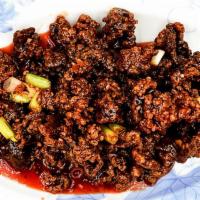Orange Peel Beef · Crispy beef goodness with our signature orange sauce sprinkled with green onions.