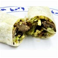 Mu Shu Beef · A Chinese burrito filled with tender beef, cabbage, bean sprouts. bamboo shoots, scrambled e...