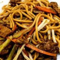 Beef Chow Mein · Hearty chow mein tossed together with  tender beef mixed with carrots, bean sprouts and cele...