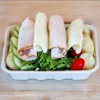 Salad Develop · Potato with Skin, Turkey, Cucumber, Tomato, Mozzarella, Baby Leaf, Almond, Sunflower Seed.