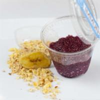 Chia Pudding 9oz · Chia, Coconut Water, Acai, Agave Syrup, Dry Banana, Almond, Brazil Nuts.