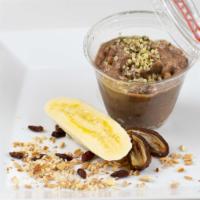 Sweet Treat Farro Porridge 9oz · Farro, Almond Milk, Date, Banana, Sugar Cane, Almond, Guarana Powder, Goji.