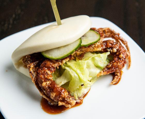 Soft Shell Bao · 1 piece. Lettuce, pickled cucumbers and spicy mayo