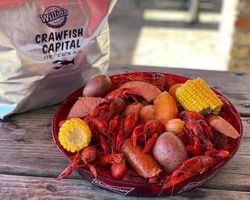 3 lbs. To Geaux Boil · We cook ‘em, you take ‘em. Have a Willie’s crawfish boil with the works on your patio – perfect for your whole crawfish crew. Boiled Louisiana crawfish, fresh corn, potatoes, mushrooms, onions, and sausage all packed up and ready to geaux in a reusable thermal bag!