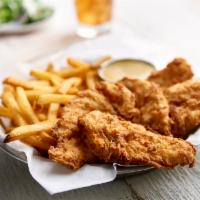 Chicken Tenders · Hand-breaded chicken tenders served with choice of side and honey mustard