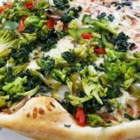 Veggie Pizza · Spinach, broccoli, mushrooms, peppers and onions.