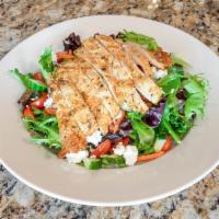 The Greenwich Salad · Signature salad with fresh baby field greens, grilled free range chicken breast, feta cheese...