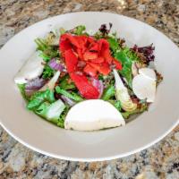 Mark Anthony Salad · Mixed baby field greens, fresh mushrooms, bacon, Bermuda onion, sun-dried tomato, artichoke ...
