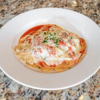 Pasta with Caprese · Diced tomato, garlic, basil, and melted mozzarella cheese. 