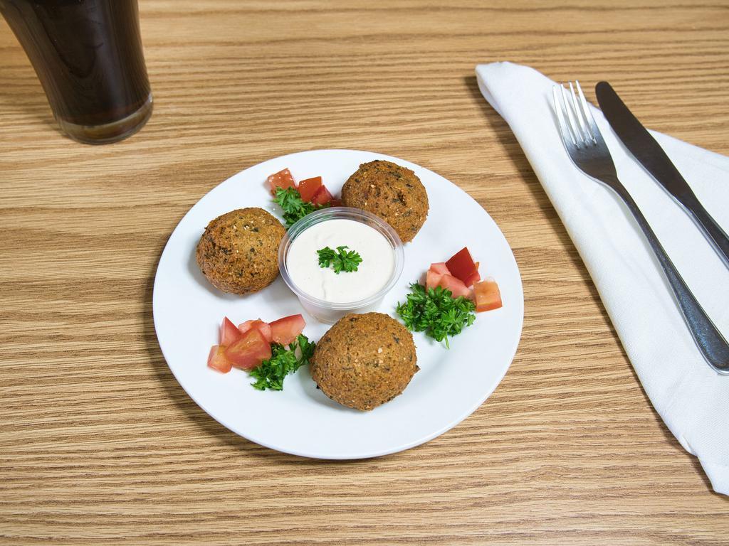 3 Piece Falafel · Fried mix of garbanzo beans, fava beans and spices.