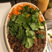 Banh Mi jasmine rice bowl  · A bed of Jasmine rice with your choice of sweet soy chicken, bbq chopped pork or lemongrass ...
