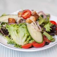 Founders House Salad · Mixed greens, red onions, grape tomato, cucumber, garlic, and herb croutons. Founders house ...