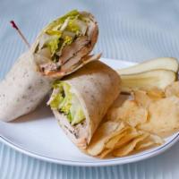 Buffalo Chicken Wrap · Oven-roasted chicken breast and romaine lettuce with house-made blue cheese dressing and sri...