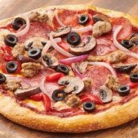Indivl Combo Pizza · Italian Sausage, Pepperoni, Salami, shredded whole milk Mozzarella, Cheddar Cheese, black ol...