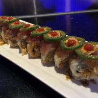 Albacore Lovers Rolls · In spicy albacore and cucumber. Out albacore, jalapeno, and sriracha.

