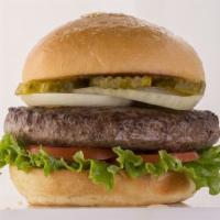 American Kobe Burger · Antibiotic free, hormone free, free range, pasture raised, 100% all-natural. Served with let...