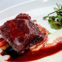 Braised Short Ribs · mixed vegetables, pureed potatoes, red wine sauce reduction