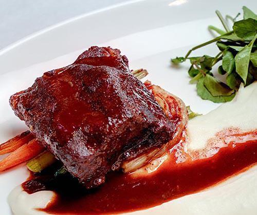 Braised Short Ribs · mixed vegetables, pureed potatoes, red wine sauce reduction
