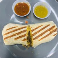 Meat Burrito · Choice of meat, tortilla, rice, pico de gallo, cheese and salsa.