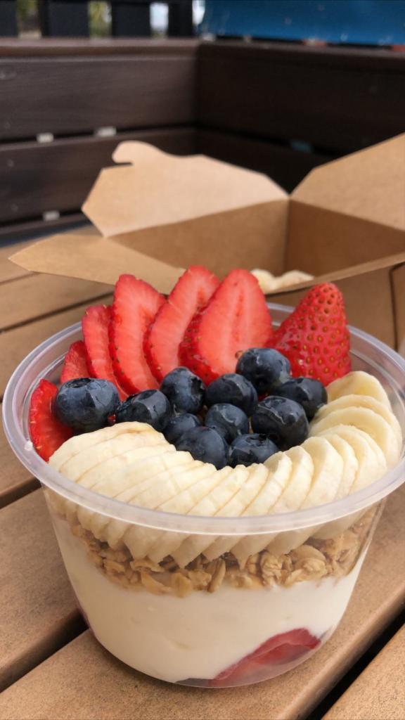 Parfait: Yogurt · Yogurt, granola, strawberry, banana, blueberries, honey