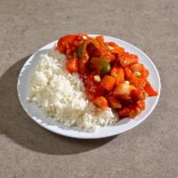 L4. Lunch Sweet and Sour Chicken · Served with an egg roll, fried rice, chicken wing and soup. 