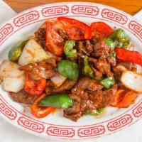 Pepper Steak · Served with onion, bell peppers.