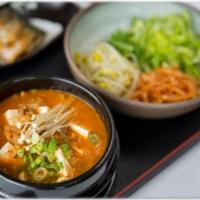 Cheonggukjang 청국장 · Rich Soybean Paste Stew A thick
stew made of beef, bean curd kimchi, and
other ingredients i...