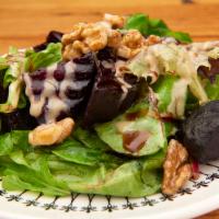Charred Beets · Tahini, silan, organic mixed greens and walnuts. Gluten free and vegan.
