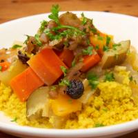 Vegetarian Couscous Platter · Assortment of vegetables, chickpeas and raisin Vegan. 