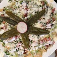 Vegetarian Nachos · Red peppers, green peppers, onions, tomato and zucchini.