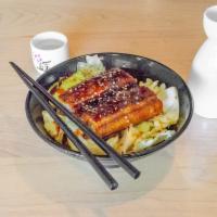 Unagi Rice Bowl · Charcoal grilled Japanese eel, cabbage over rice.