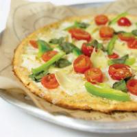 GF Cauliflower Pizza (Gluten Free, Vegetarian Friendly) · Gluten-free Cauliflower Crust, Herb Butter, Mozzarella, Grape Tomato, Green Pepper, Artichok...