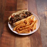 Moonshine Philly Sandwich · Shaved steak, marinated in a moonshine marinade with sauteed bell peppers, mushrooms, onions...