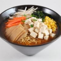 10. Miso Ramen · Choice of protein, bean sprouts, carrots, corn, seaweed, bamboo, green onions, and ramen noo...