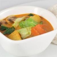 42. Veggie Curry · Mixed veggie, potatoes in yellow curry sauce