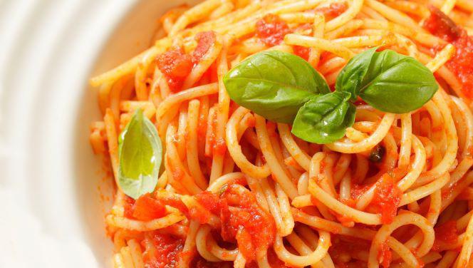 Spaghetti Marinara · Spaghetti in tomato sauce, topped with parmesan cheese