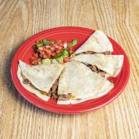 Carne Asada Quesadilla · Served on a flour tortilla with melted cheese, and grilled steak. Comes with a single servin...
