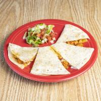 Pollo Asado Quesadilla · Served on a flour tortilla with melted cheese, and grilled chicken. Comes with a single serv...