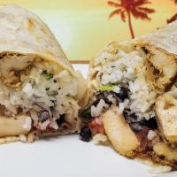 Banzai Burrito · Oversized flour tortilla wih choice of protein, banzai veggies, rice, beans and pico de gallo.